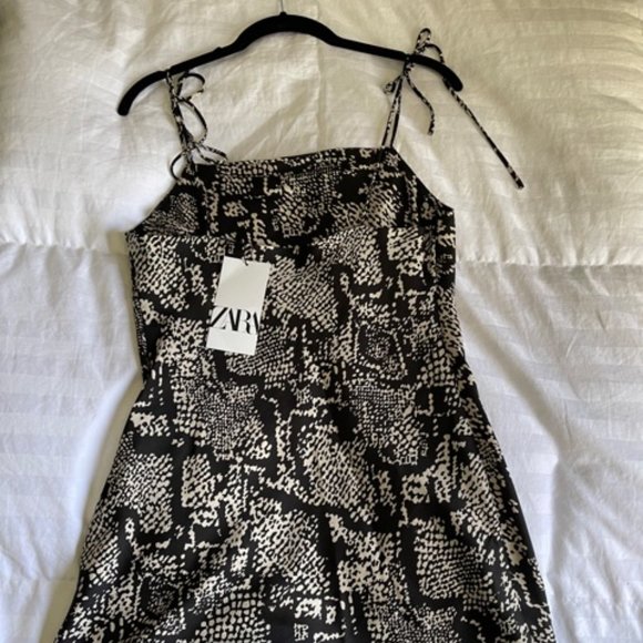 Zara Mini Adjustable tie strappy dress Animal Snakeskin Print - Picture 6 of 7